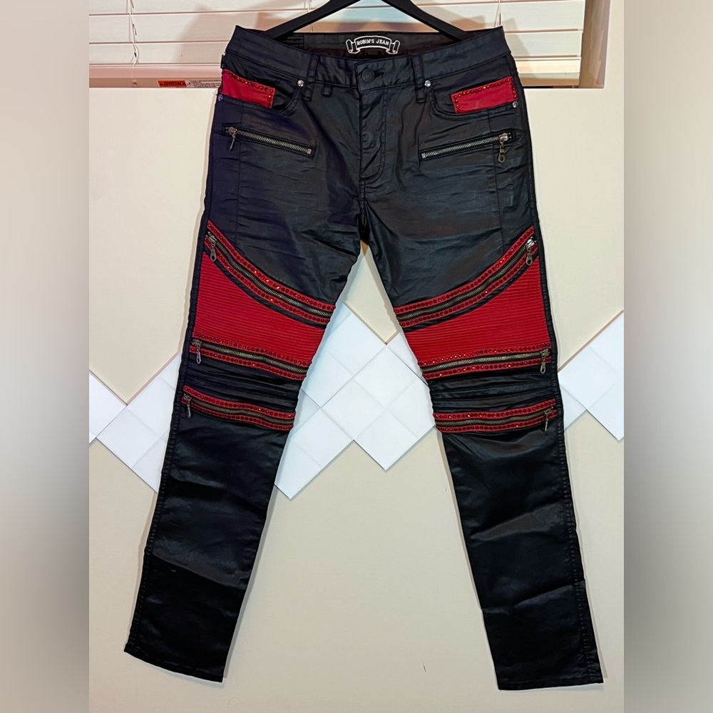 Robins Jeans Biker with Red Crystals. Real Nice!